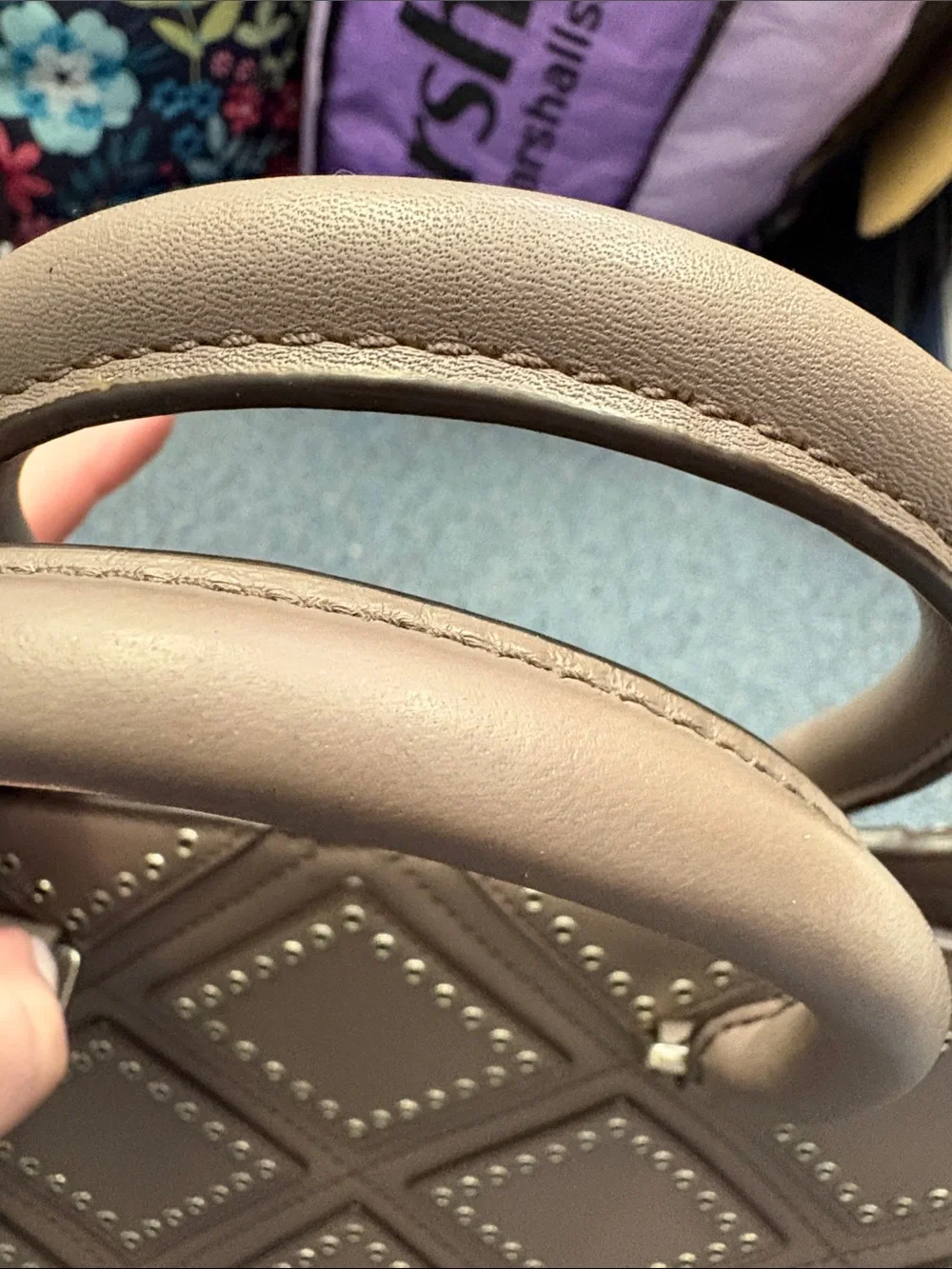 Michael Kors Taupe Gray Diamond-Quilted Studded Satchel - Picture 6 of 6